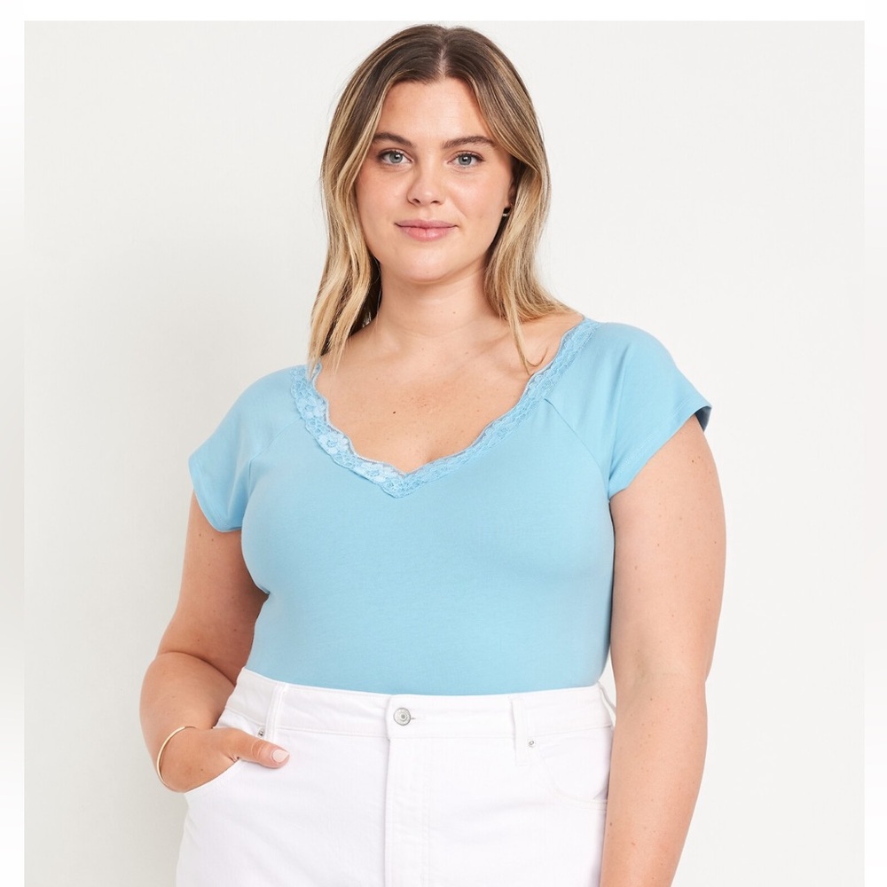 Lace-Trim V-Neck Top